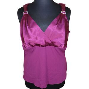 Lane Bryant Plum Satin + Mesh Jeweled CZ Detail Sleeveless Blouse Plus 18-20